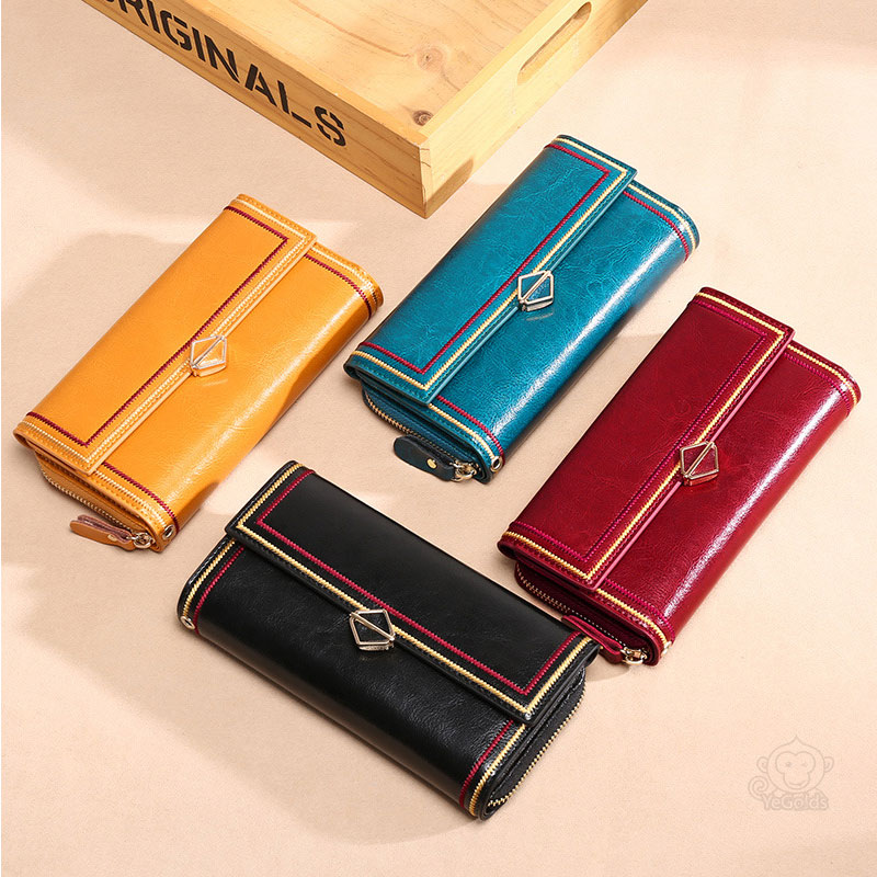 [オフィシャル] ワックス牛革長財布、2色ワックス牛革、上品な光沢感　手触りが良い　耐久性に優れている　清潔しやすい、スマホお収納できる財布！【着払い】【二点目は4000円だけ】