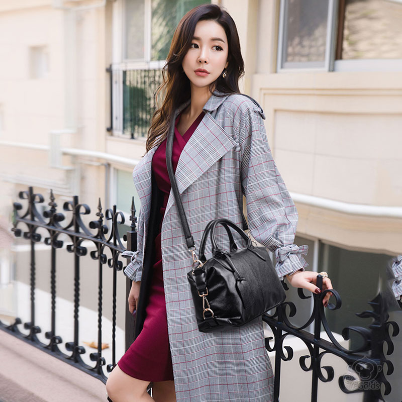 [オフィシャル] ボストン革ハンドバッグ、優雅で軽い、自由に出かける、春のコーディネートに向けて、活躍できる人気の4色展開。【着払い】